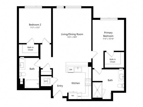 Floor plan for 2 beds, 2 baths, 1146 sqft